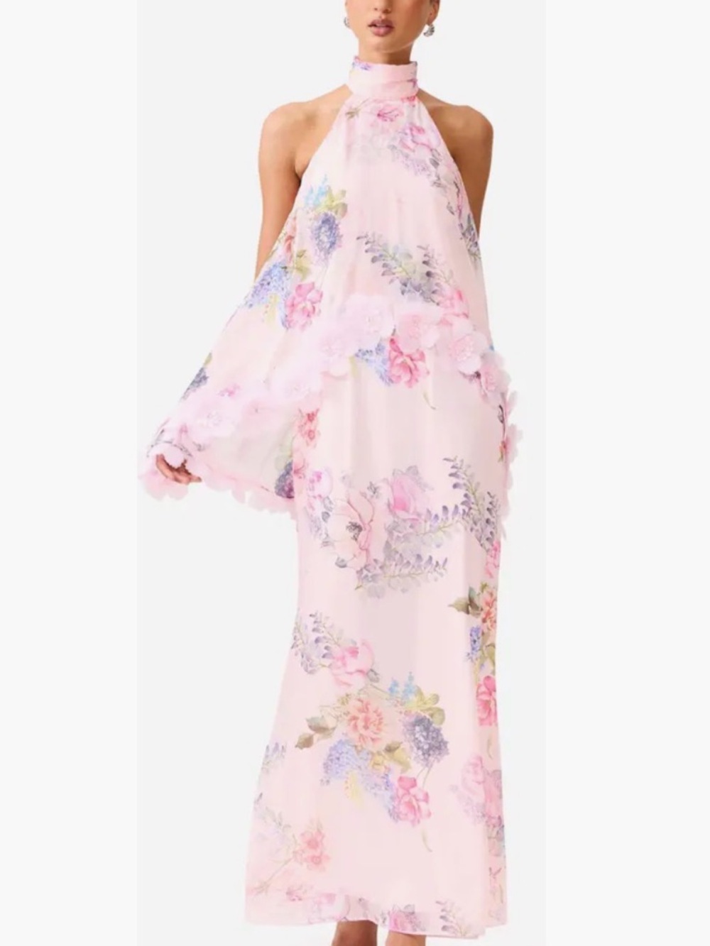 Elliatt Millie Floral Applique Tiered Halter Neck Dress